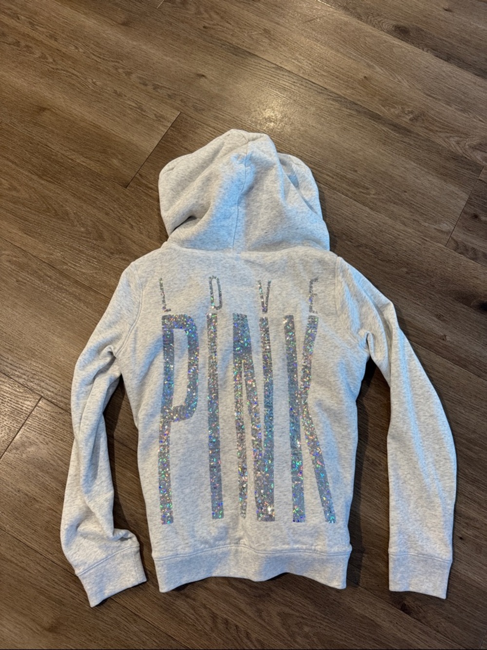 PINK Victoria's Secret Heather Gray Zip-Up Hoodie with Patterned Lining
